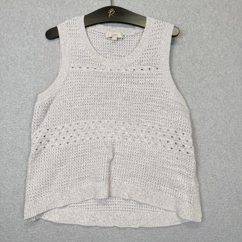 Ann Taylor Loft Women's Size Large Cotton Beige Knit Sleeveless Top Blouse